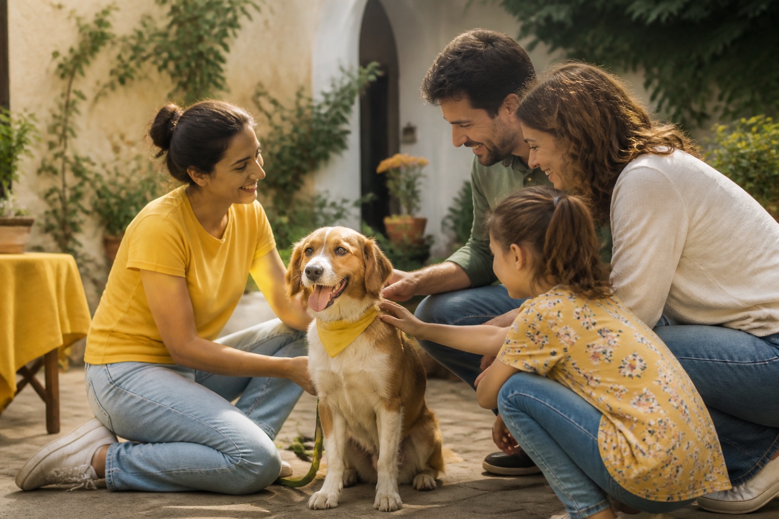 A rescue dog meeting a family at Adoption Day