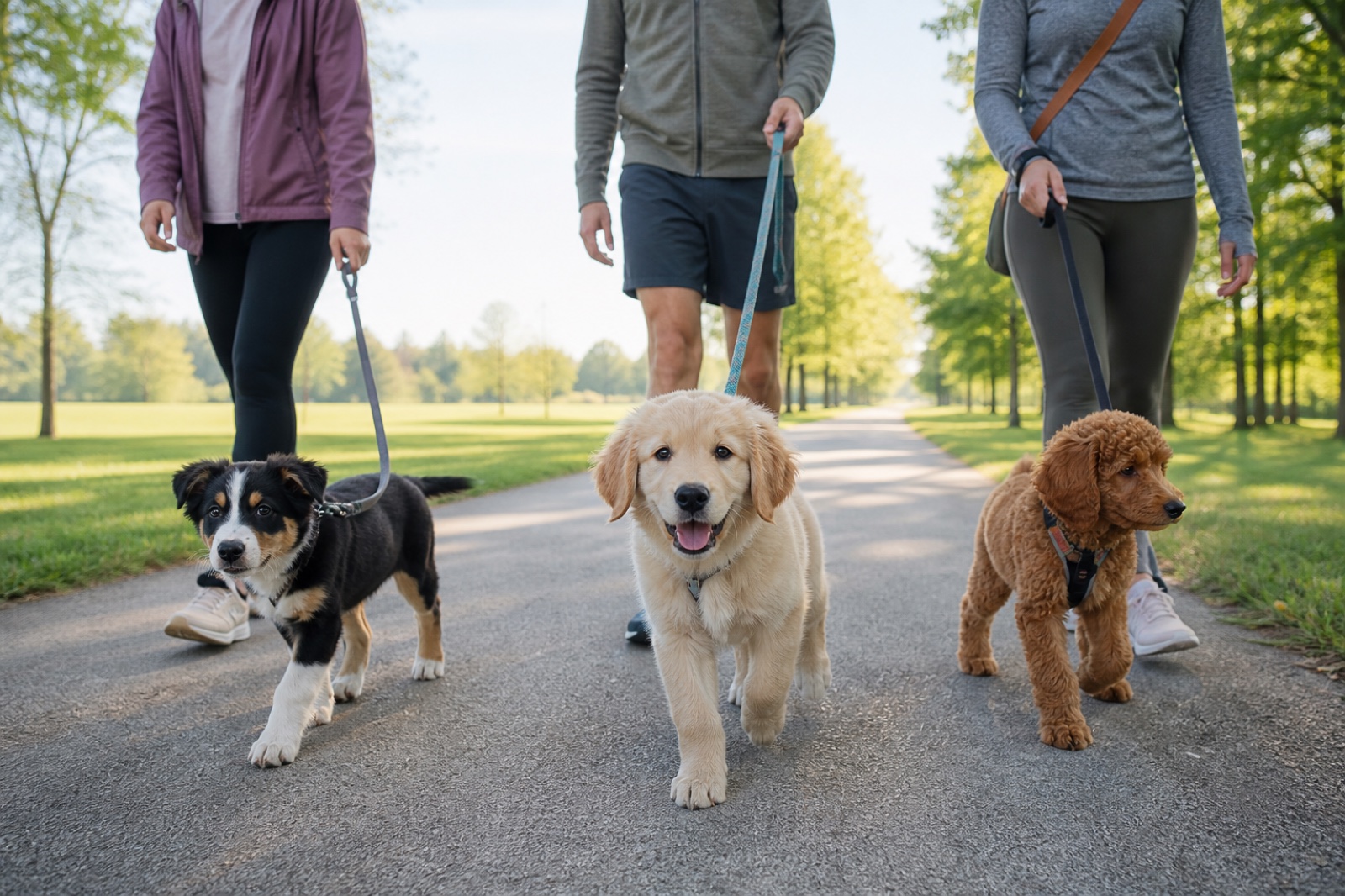 Puppies enjoying a trainer-led social walk